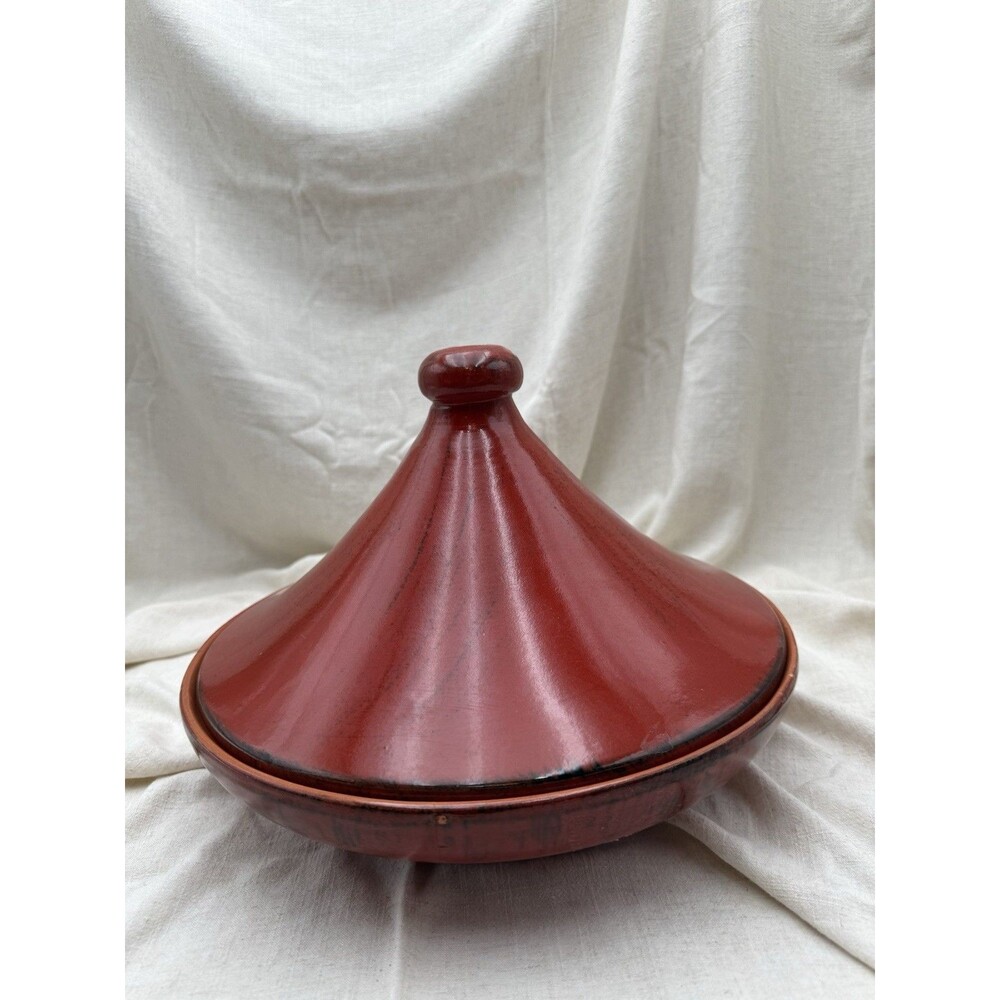 De Silva Red Glazed Terracotta Clay Tajine Cooking Pot Made in Italy 9"